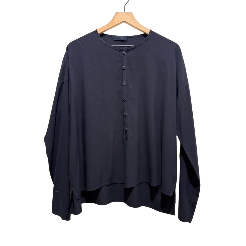 CP SHADES  XS Dark Navy Blue Long Sleeve Henley Button Up Oversized Blouse EUC